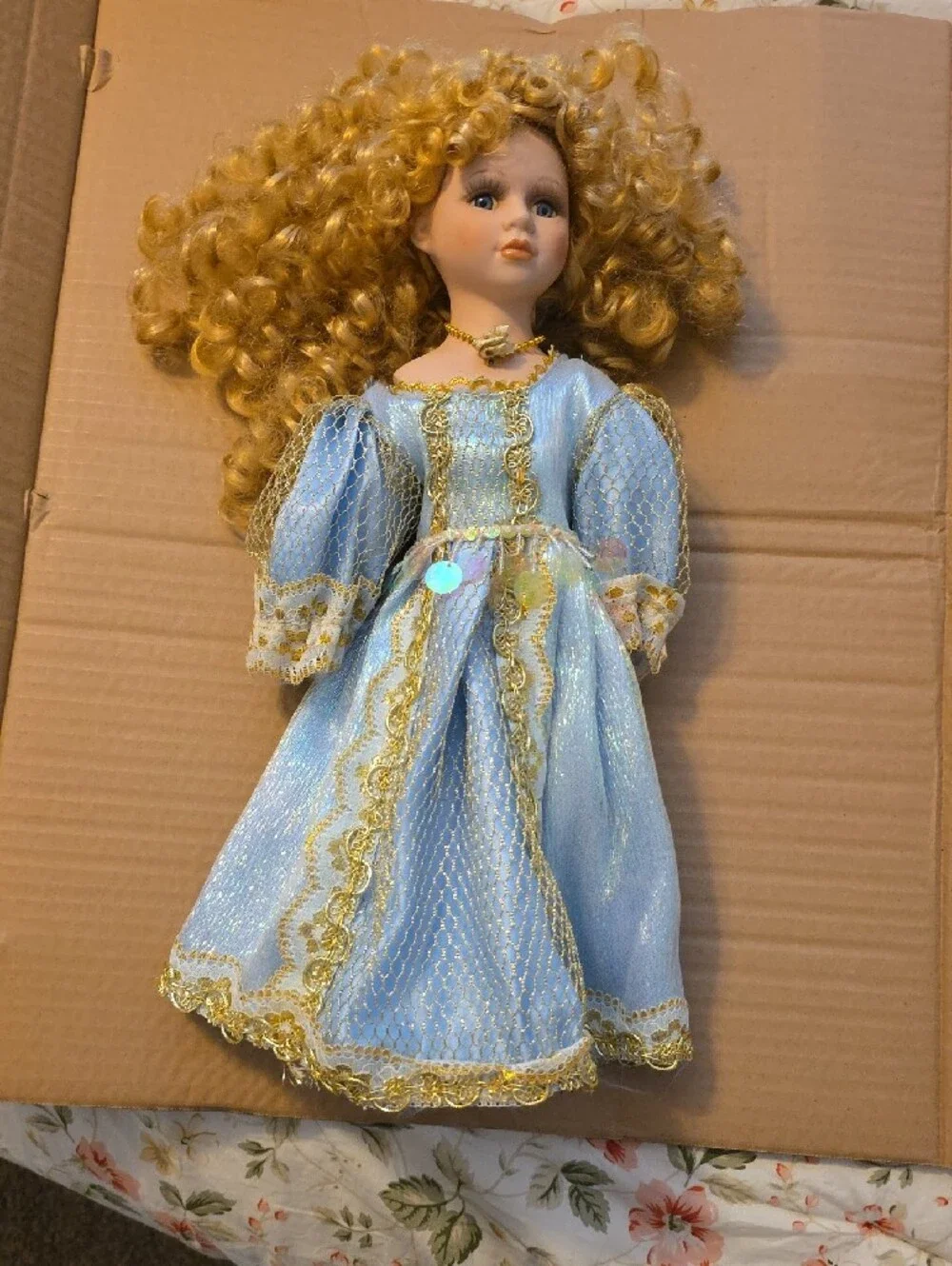 Umbrella Porcelain Princess Doll in Blue Dress